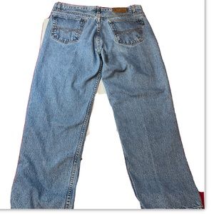 NOPAL Button Fly JEANS 38/30 Blue Cotton STRAIGHT leg Medium Wash Tan Stitch Men